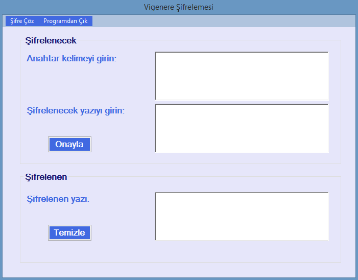 Vigenere Şifreleme Programı Arayüzü
